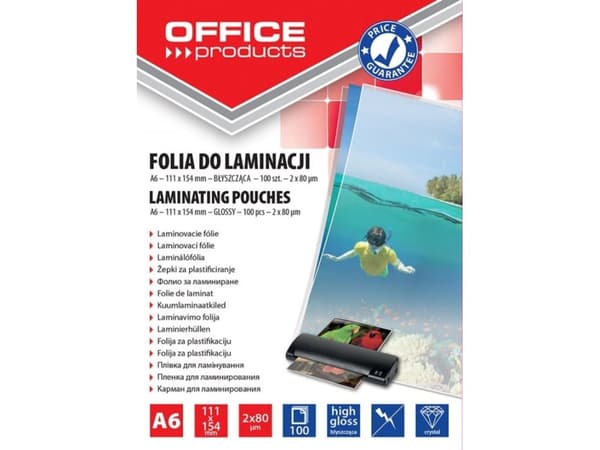 KONTORSPRODUKTER Lamineringsfilm, A6, 2x80micron, glansig, 100 st, transparent