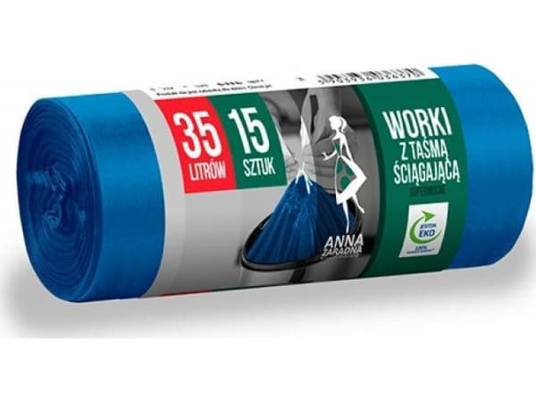 Anna Zaradna ANNA ZARADNA søppelsekker, med snøring, supersterk, 35 l, 15 stk., blå