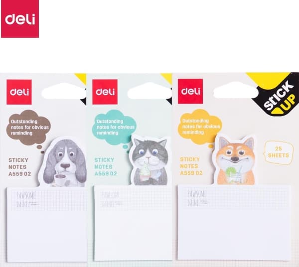 Deli SELF-ADHESIVE NOTEBOOK DELI A55902 FOX/KITTLE/DOG 25 SHEETS