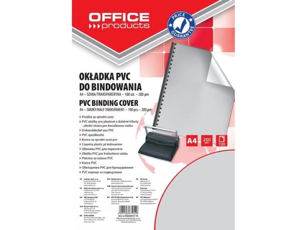 Office Products OKŁADKI DO BINDOWANIA OFFICE PRODUCTS, PVC, A4, 200MIKR., 100SZT., SZARE TRANSPARENTNE 20222015-10