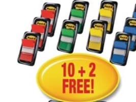 Indexflikar Post-it®, 4 sorterade färger, förpackning med 10 + 2 st.