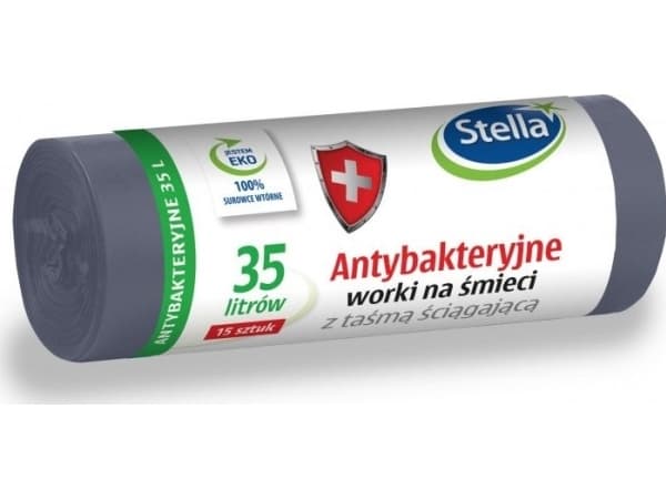 Stella STELLA garbage bags, with drawstring, antibacterial, 35l, 15pcs, gray, gray