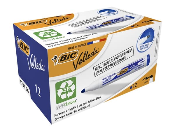 BIC Velleda ecolutions 1701 - Markering - icke-permanent - för whiteboard - blå - alkoholbaserat bläck - 1.5 mm (paket om 12)