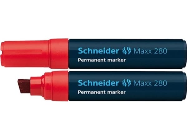 Schneider Schreibgeräte Maxx 280, Rød, Meisel tupp, Sort, Rød, 4 mm, 1,2 cm, Fotoark kartong, Glass, Papir, Plast, Tre