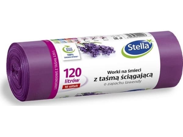 Stella Garbage bags STELLA, tightening tape, scent lavender, 120 l, 10 pcs, lavender