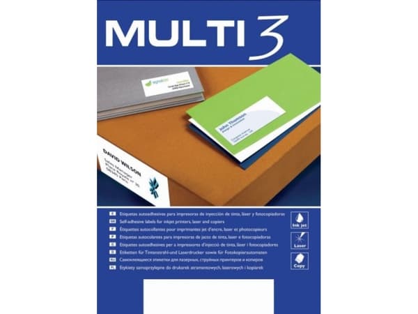 MULTI 3 MULTI universaletiketter 3,105x35mm, rektangulære, hvite 100 ark.