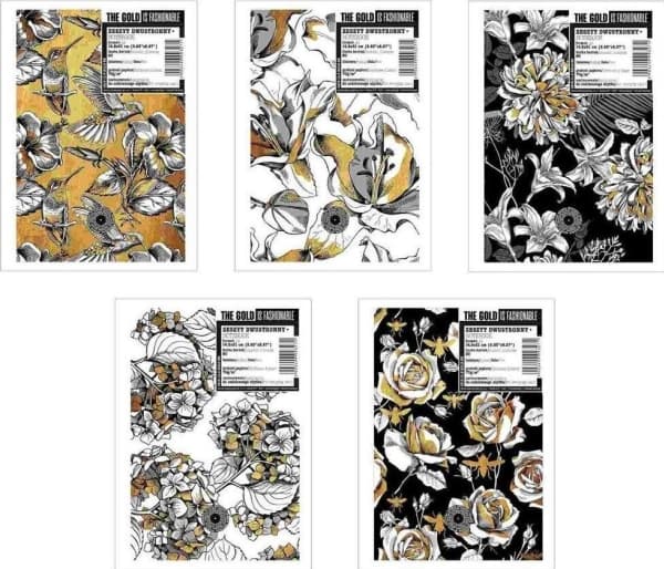 Notebook A5/96K checkered Flowers gold (5pcs)