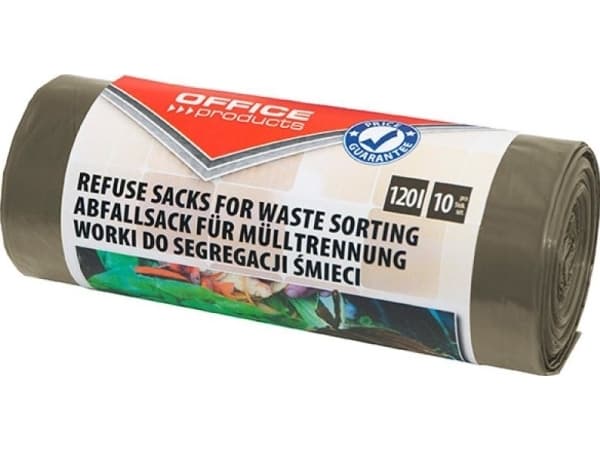 Office Products Household garbage bags, OFFICE PRODUCTS, BIO waste segregation, strong (LDPE), 120l, 10pcs, brown