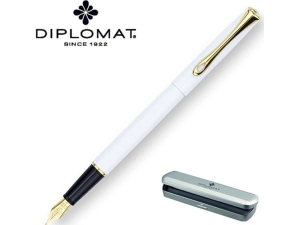 Diplomat Traveller reservoarpenna, F, vit/guld