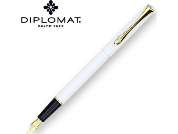 Diplomat Traveller reservoarpenna, F, vit/guld