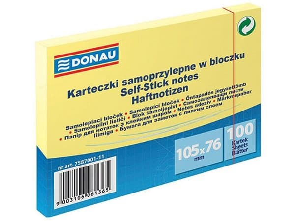 Donau Selvklebende blokk 105X76MM 1X100 lys gul (7587001-11)