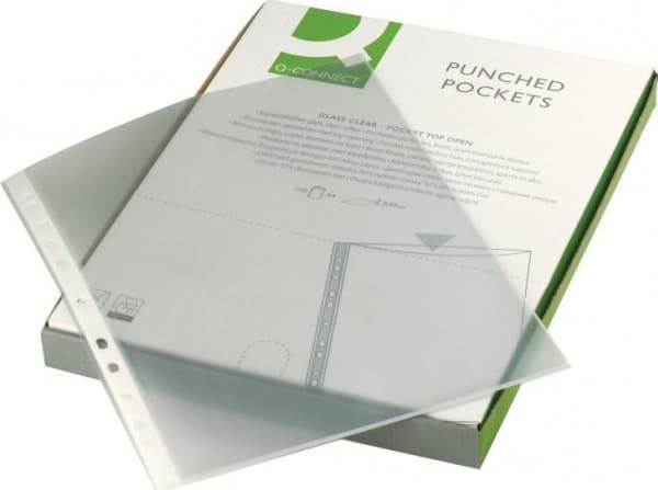 Q-Connect asiakirjahylsyt Q-CONNECT, PP, A4, kristalli, 50 mikronia, 100 kpl, per laatikko, läpinäkyvä