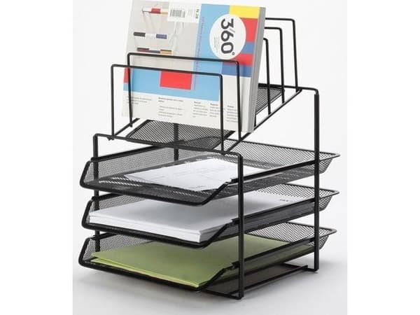 Q-CONNECT skrivbordsset, metall, med dokumentsorterare, 3 lådor, svart