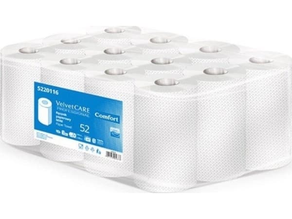 Velvet Cellulose håndklerull VELVET MINI, 2-lags, 52 m, 12 ruller, hvit