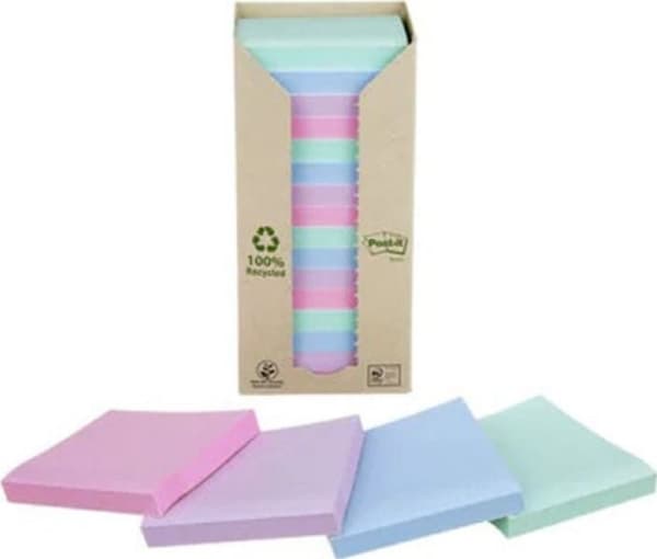 Post-It 654-1RPT, 76 mm, 76 mm, 100 kpl, 16 arkkia