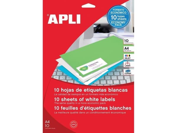 Apli APLI universaletiketter, A4, 210x297 mm, 10 stk., hvit