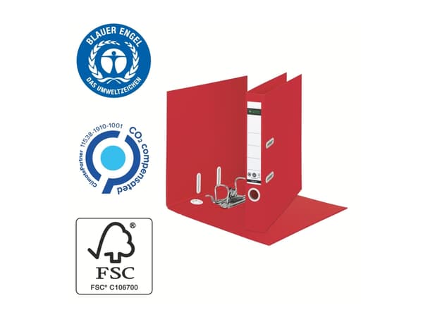 Leitz 180° Recycle - Hevarmbuefil - bokryggbredde: 55 mm - for A4 (210 x 297 mm) - kapasitet: 350 ark - rød