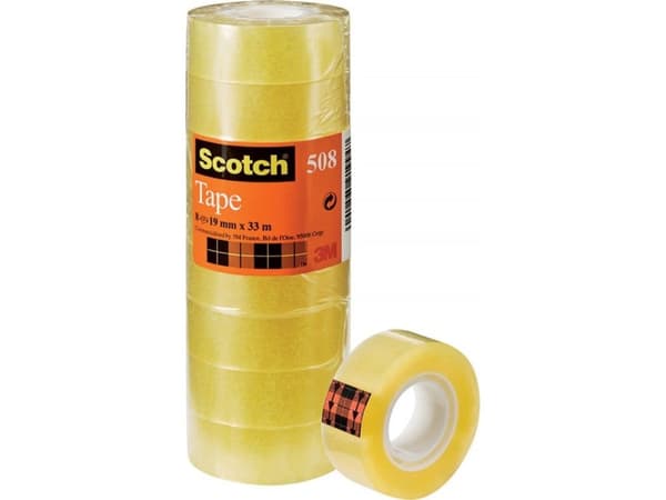 Scotch 7100213205, 33 m, Gjennomsiktig, Akryl, Polypropylen (PP), 2,54 cm, 19 mm, 8 stykker