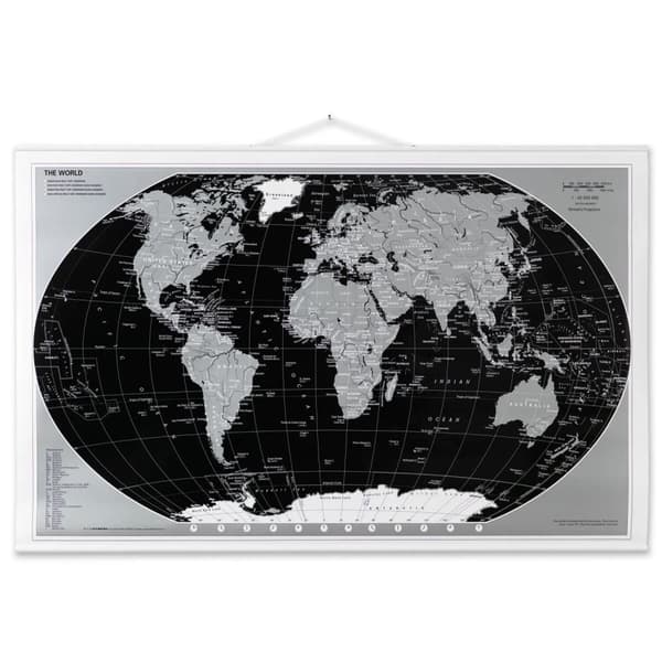 Maailmankartta musta/hopea 97 x 67 cm (rullattu)