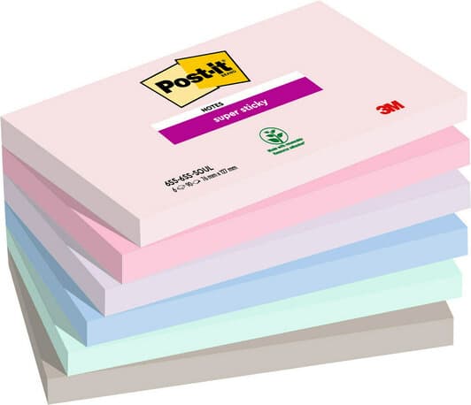 3M 655-6SS-SOUL, Rektangel, Blå, Grön, Grå, lavendel, Rosa, papper, 127 mm, 76 mm, 90 ark