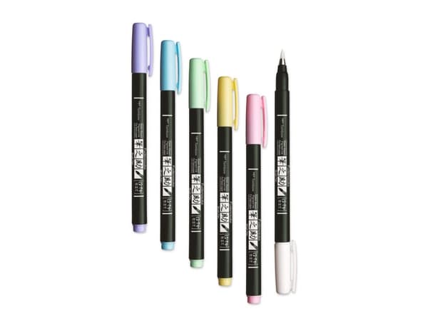 Tombow WS-BS-6P, 6 stykker, Blå, Grønn, Rosa, Fiolett, Hvit, Gult, Pensel tupp, Flerfarget, Rund, Vann-basert blekk