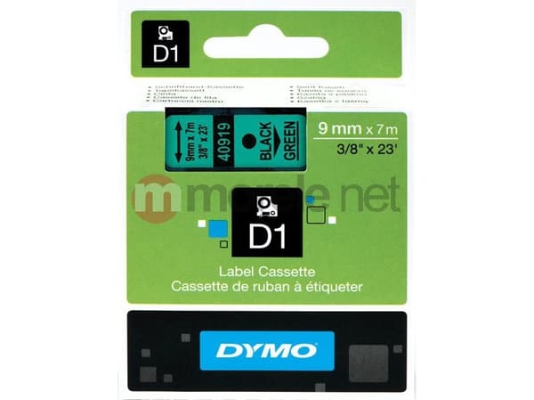 DYMO D1 - Självhäftande - svart på grön - Rulle (0,9 cm x 7 m) 1 kassett(er) etiketttejp - för LabelMANAGER 160, 210D, 210D Kit, 210D Kit Case, 280,