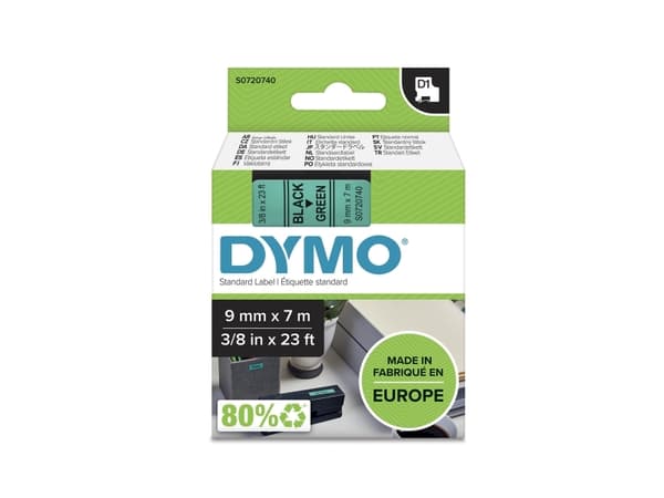 DYMO D1 - Självhäftande - svart på grön - Rulle (0,9 cm x 7 m) 1 kassett(er) etiketttejp - för LabelMANAGER 160, 210D, 210D Kit, 210D Kit Case, 280,
