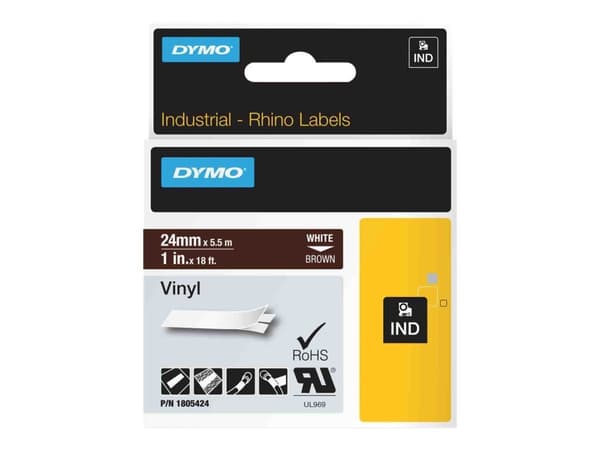 DYMO Rhino Colored Vinyyli - Vinyyli - pysyvä liima - valkoinen ruskealla - Rulla (2,54 cm x 5,5 m) 1 kasettinauha - Rhino 4200, 6000, 6000 kovakotel