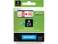 Teksttape, Dymo D1, 12 mm, rød/hvid