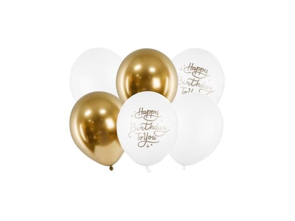 PartyDeco SB14P-305-000-6, Toy balloon, Latex, Guld, Vit, Födelsedag, Oval, 30 cm