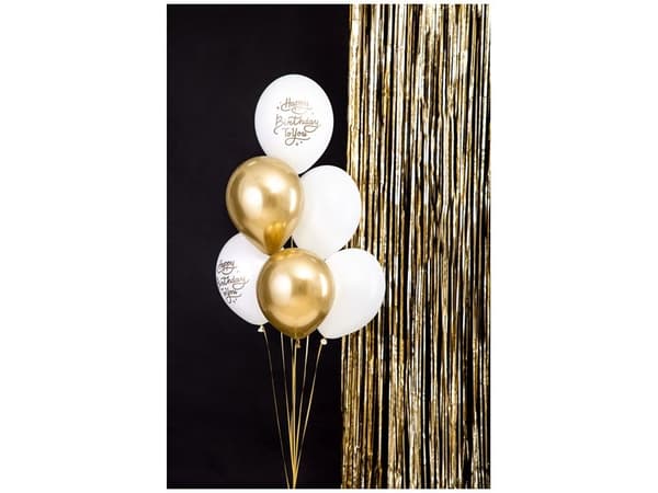 PartyDeco SB14P-305-000-6, Toy balloon, Latex, Guld, Vit, Födelsedag, Oval, 30 cm