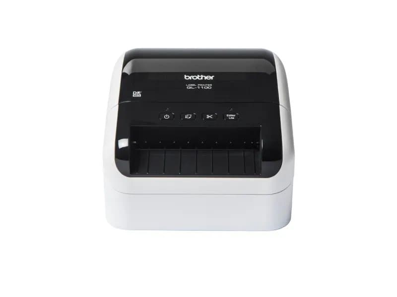 Brother QL-1100c - Etikettskrivare - direkt termisk - Rulle (10,36 cm) - 300 x 300 dpi - upp till 110 mm/sek - USB 2.0 - kniv - vit, glänsande svart