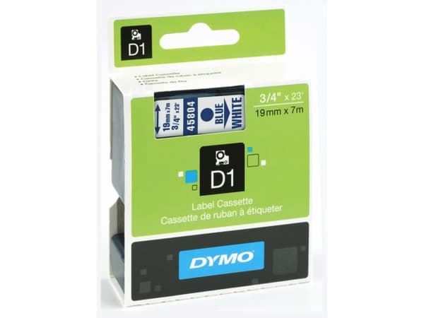 Textband DYMO D1 45804 - självhäftande - blå text på vitt - Rulle (1,9 cm x 7 m) 1 rulle(n) - för LabelManager 360D, 420P, 420P Kit, 500TS, PC2, PnP