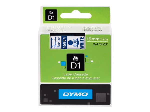 Textband DYMO D1 45804 - självhäftande - blå text på vitt - Rulle (1,9 cm x 7 m) 1 rulle(n) - för LabelManager 360D, 420P, 420P Kit, 500TS, PC2, PnP