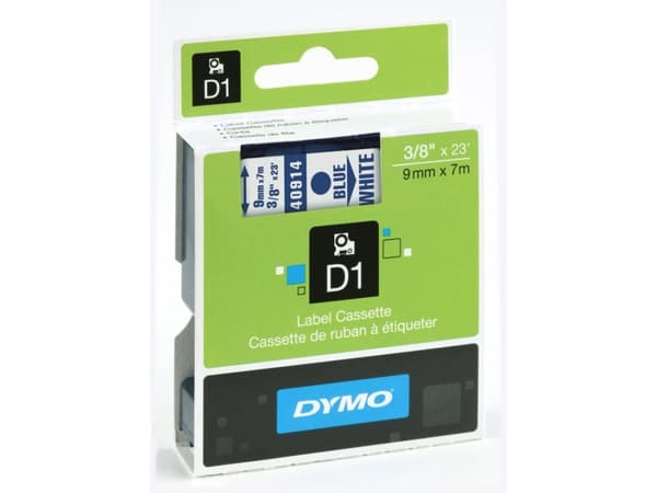 DYMO D1 - Selv-adhesiv - blått på hvitt - Rull (0,9 cm x 7 m) 1 kassett(er) merketape - for LabelMANAGER 100, 160, 210, 220, 260, 280, 300, 360, 420,
