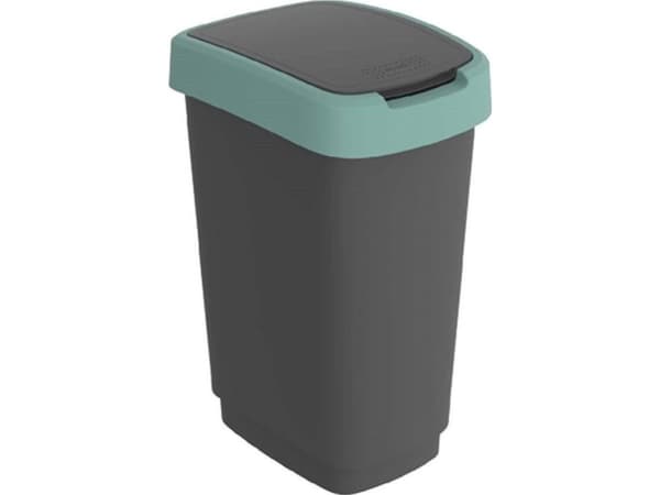 Affaldsspand, Rotho Twist, sort, plast, 25 l, sort låg med grøn kant