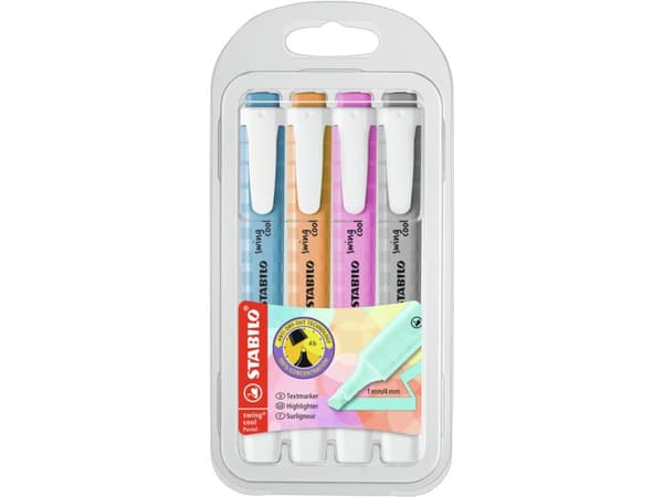 STABILO swing cool Pastel, 8 styck, Multifärg, Mejselspets, Multifärg, 1 mm, 4 mm