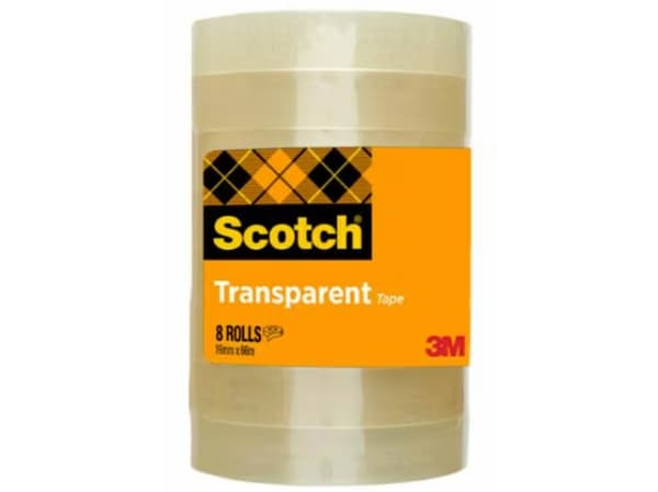 Scotch 7100213204, 66 m, Gjennomsiktig, Akryl, Polypropylen (PP), 7,62 cm, 19 mm, 8 stykker