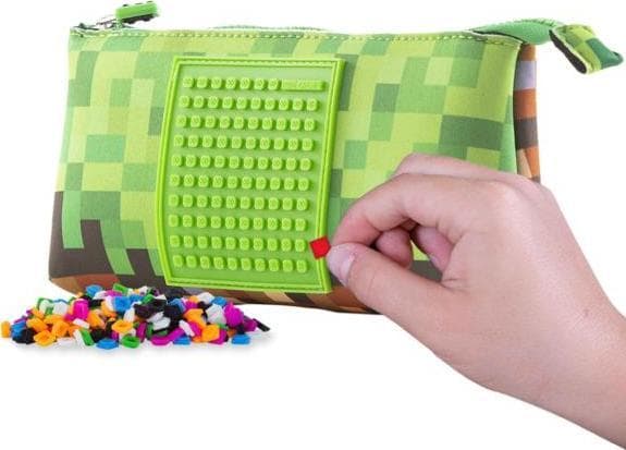 PIXIE Pencil Case Neoprene Zipper Pencil Case, Cosmetic Bag, Pouch, PIXIE CREW, Green Cube, Green Panel