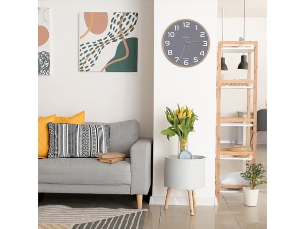 Unilux 400165097, Vegg, Kvartsklokke, Rund, Grå, Tre, Tre, Glass