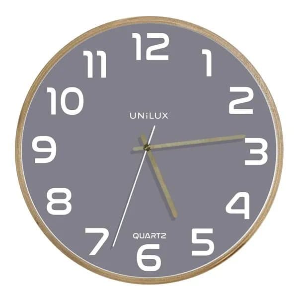 Unilux 400165097, Vegg, Kvartsklokke, Rund, Grå, Tre, Tre, Glass
