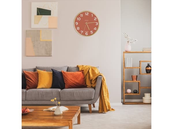 Unilux 400165111, Wall, Quartz clock, Round, Brick colour, Wood, Wood, Glass