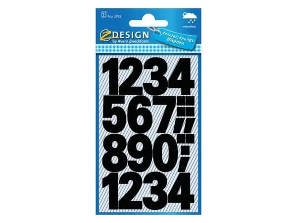Z-Design 3785 Etiketter med tal, Lille format, 28 Etiketter, sort Brug Avery 3785 selvklæbende og vejrbestandige tal til organisering, identifikation