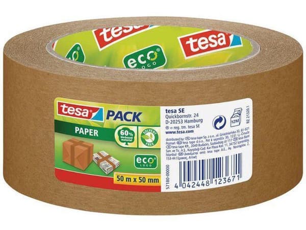 Emballagetape Tesa 50 mm x 50 m øko papir brun - 57180