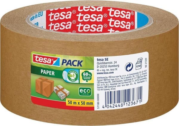 Förpackningstejp Tesa 50 mm x 50 m ekopapper brunt - 57180