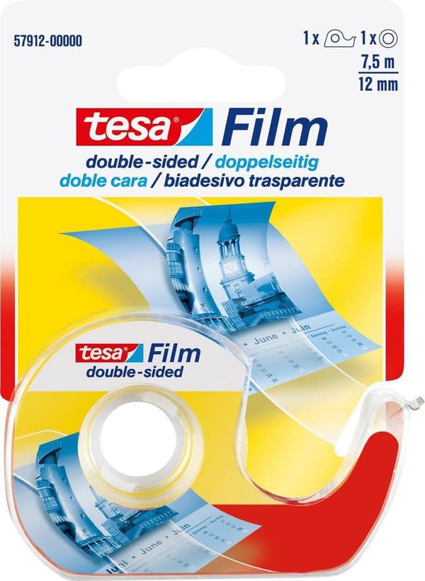 Tesa Film Dubbelsidig Med Dispenser - 7,5 mx 12 mm