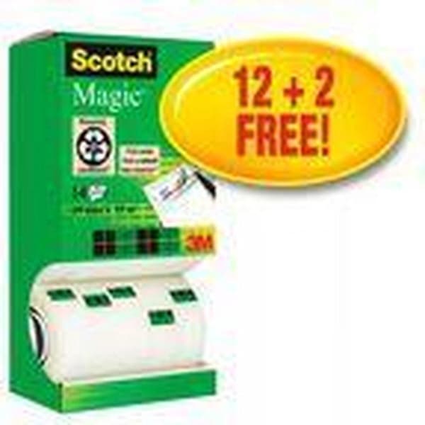 Arvopaketti: 12 x Scotch® Magic™ -teippi, kartonkitorni, 19 mm x 33 m + 2 rullaa ILMAISEKSI
