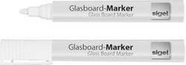glasplademarkør Sigel 2-3mm rund spids 2 stykker i pose hvid SI-GL715