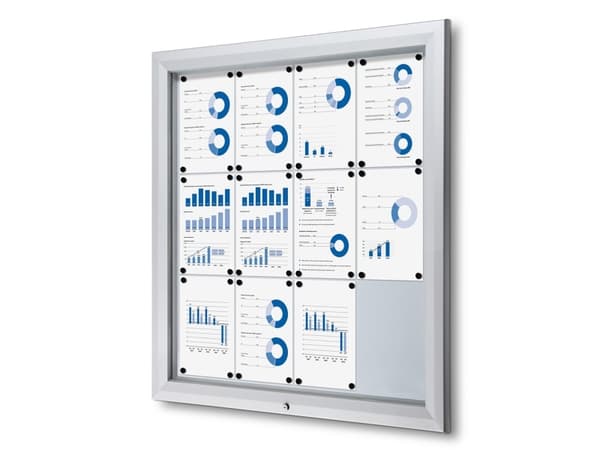 TWIN ulkokäyttöön tarkoitettu valkotaulun ripustuskaappi - 12 x A4 hopea 1025x47x1067mm (1kpl)