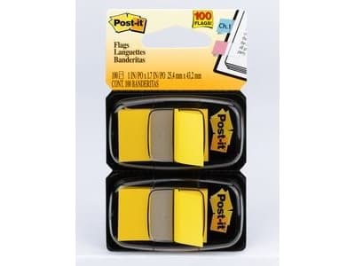 3M Post-it Index, gul, smal, 2 x 50 selvklebende strimler, dimensjoner: 25,4 x 43,2 mm, i en engangsdispenser - 2 stk (680-YW2)